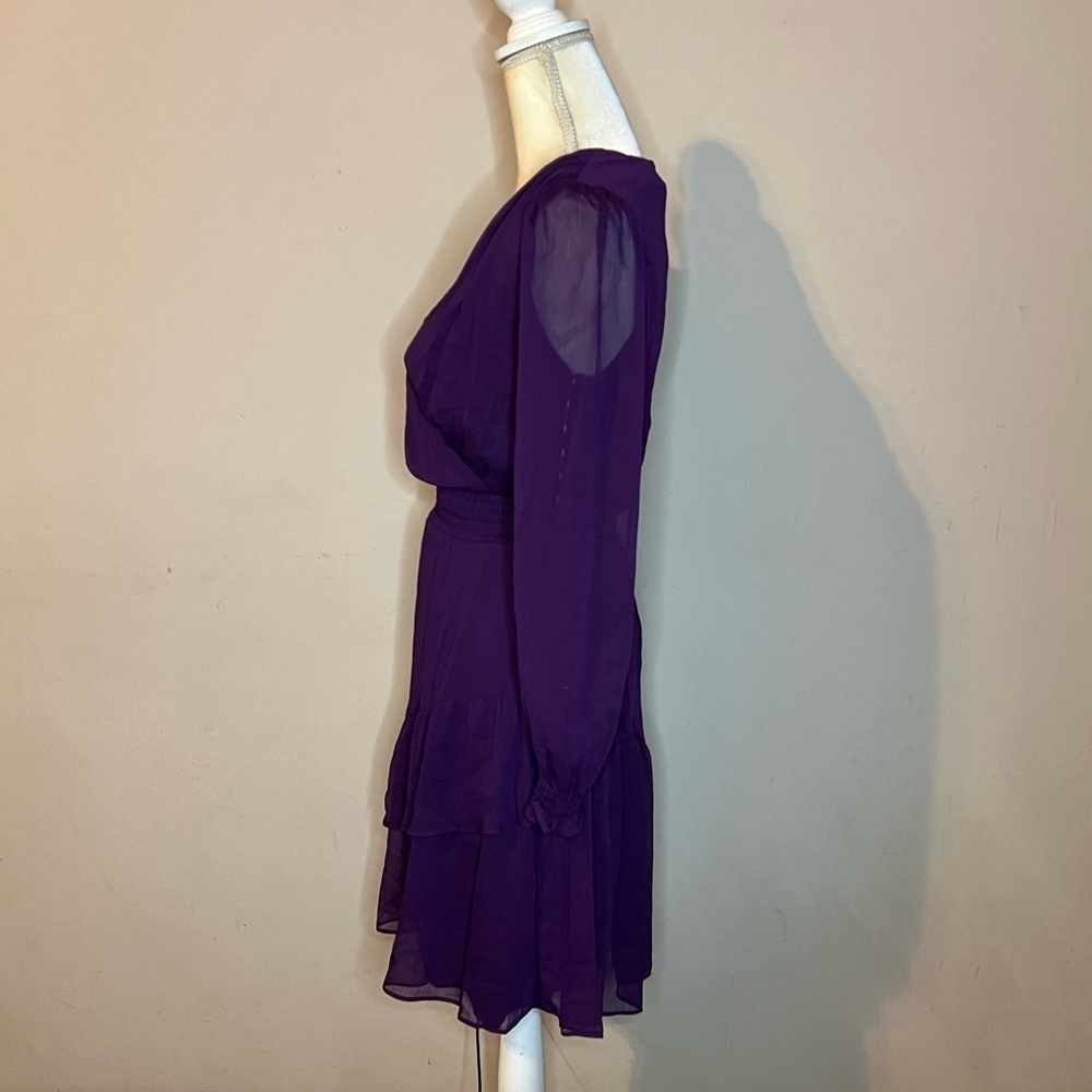 💃🏻DKNY Purple Ruffled Wrap Dress with Bishop Sleeves - Picture 3 of 7